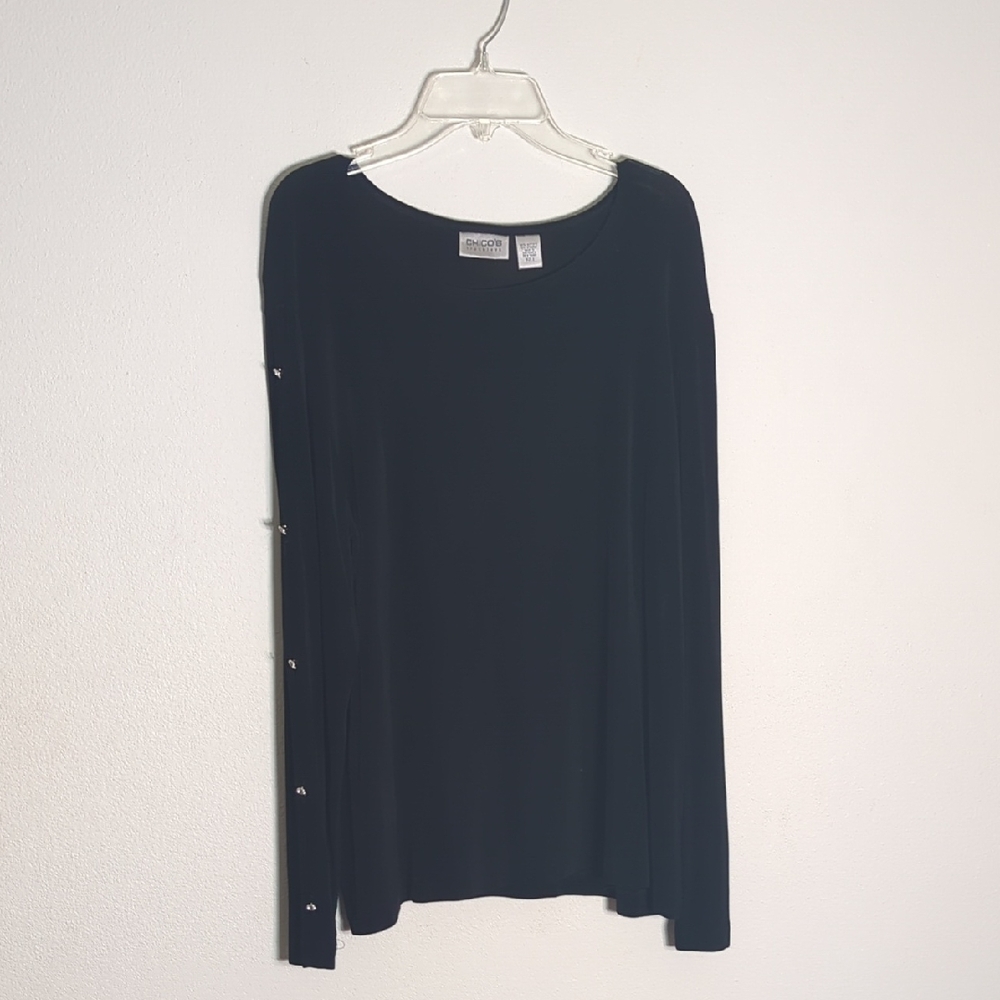 Chicos Travelers Womens Shirt Top Matte Jersey Open Sleeve Rhinestone 3 16 Large